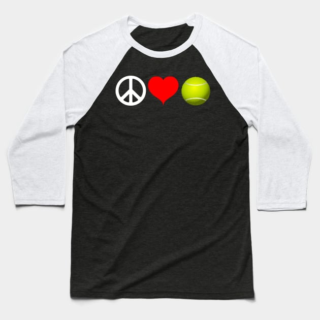 Peace Love Tennis Workout Design Baseball T-Shirt by teesbyfifi